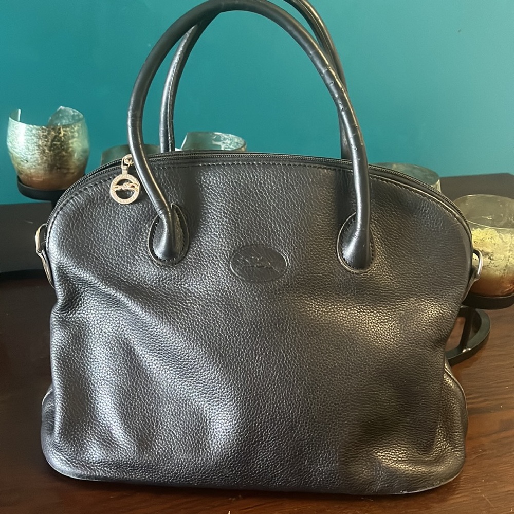 Vintage Longchamp black pebbled leather satchel. No strap. Please read details.